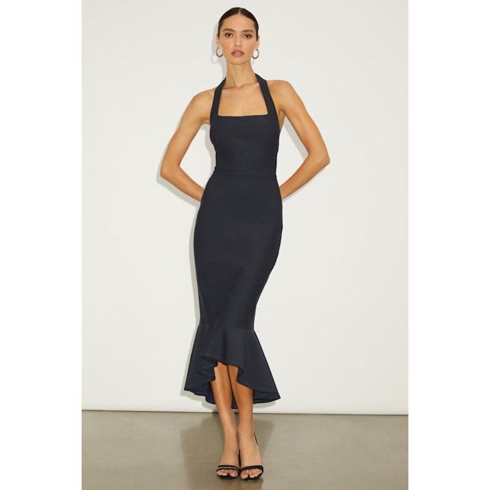 Lulus Londa Dark Navy Halter Neck Trumpet Midi Dress Blue - Size XS